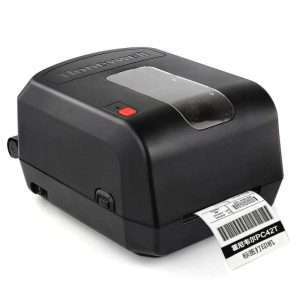Stampante desktop Honeywell PC42T a trasferimento termico, risoluzione 203 dpi, larghezza di stampa fino a 104 mm, velocità fino a 125 mm/s, display LED, connettività USB, Ethernet, supporta linguaggi ZPL-II, EPL, DP.