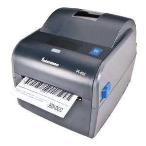 Stampante desktop Honeywell PC43D a trasferimento termico, risoluzione 203 dpi, larghezza di stampa fino a 118 mm, supporta nastri fino a 300 m, interfaccia LCD multilingue, connettività USB, Ethernet, Bluetooth, Wi‑Fi, compatibile con linguaggi ZSim2, DPL, EPL.