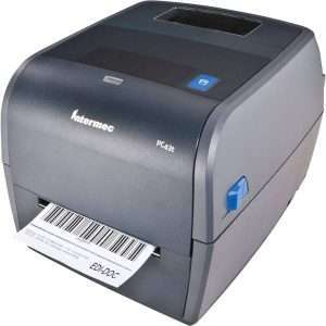 Stampante desktop Honeywell PC43T a trasferimento termico, risoluzione 203 dpi, larghezza di stampa fino a 118 mm, supporta nastri fino a 300 m, interfaccia LCD multilingue, connettività USB, Ethernet, Bluetooth, Wi‑Fi, compatibile con linguaggi ZSim2, DPL, EPL.