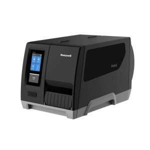 Stampante industriale Honeywell PM45, 203 dpi, stampa termica diretta e a trasferimento, velocità fino a 356 mm/s, display LCD touch da 4,3″, connettività USB, Ethernet, RS‑232, Bluetooth, Wi‑Fi; supporta linguaggi ZPL, DPL, IPL, XML.