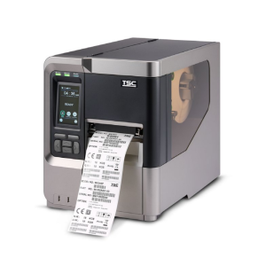 Stampante industriale TSC MX640P: risoluzione 600 dpi, velocità fino a 152 mm/s, larghezza di stampa fino a 104 mm, display touchscreen a colori da 4,3”, connettività USB, RS-232, Ethernet, Wi-Fi, Bluetooth, memoria 512 MB Flash e 512 MB SDRAM, struttura in alluminio pressofuso.