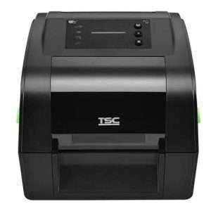 Stampante desktop TSC TH240T, 200 dpi, stampa termica diretta e a trasferimento, velocità fino a 152 mm/s, display LCD touch da 3,5″, connettività USB, Ethernet, RS‑232, USB Host, RTC integrato.